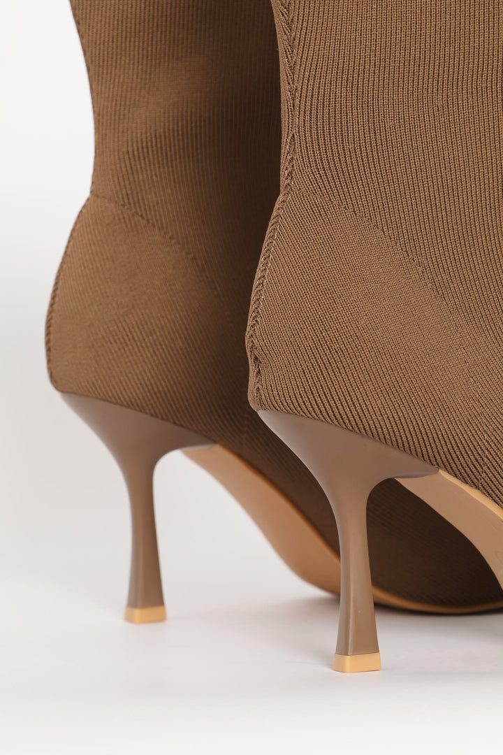 Pointed Kitten Sock Boot - Taupe