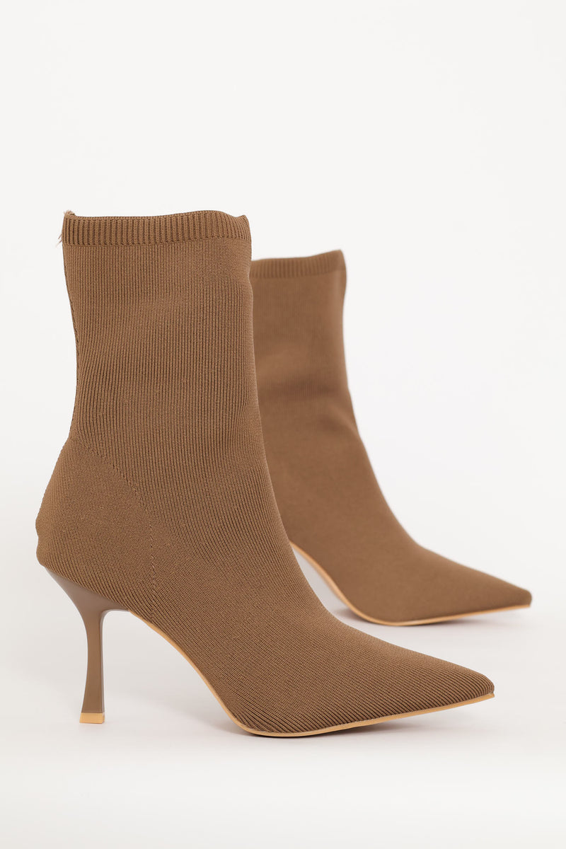 Pointed Kitten Sock Boot - Taupe