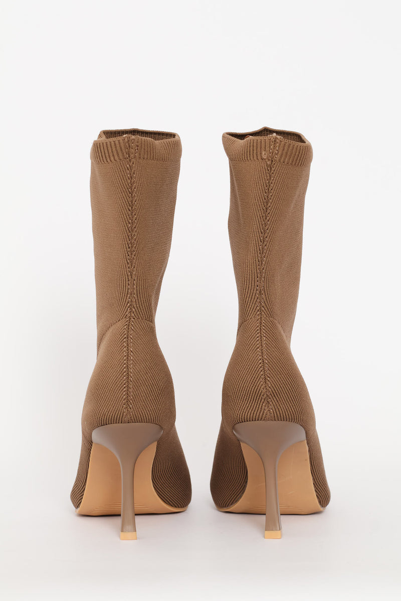Pointed Kitten Sock Boot - Taupe