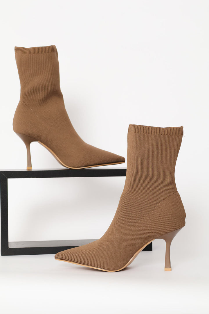 Pointed Kitten Sock Boot - Taupe
