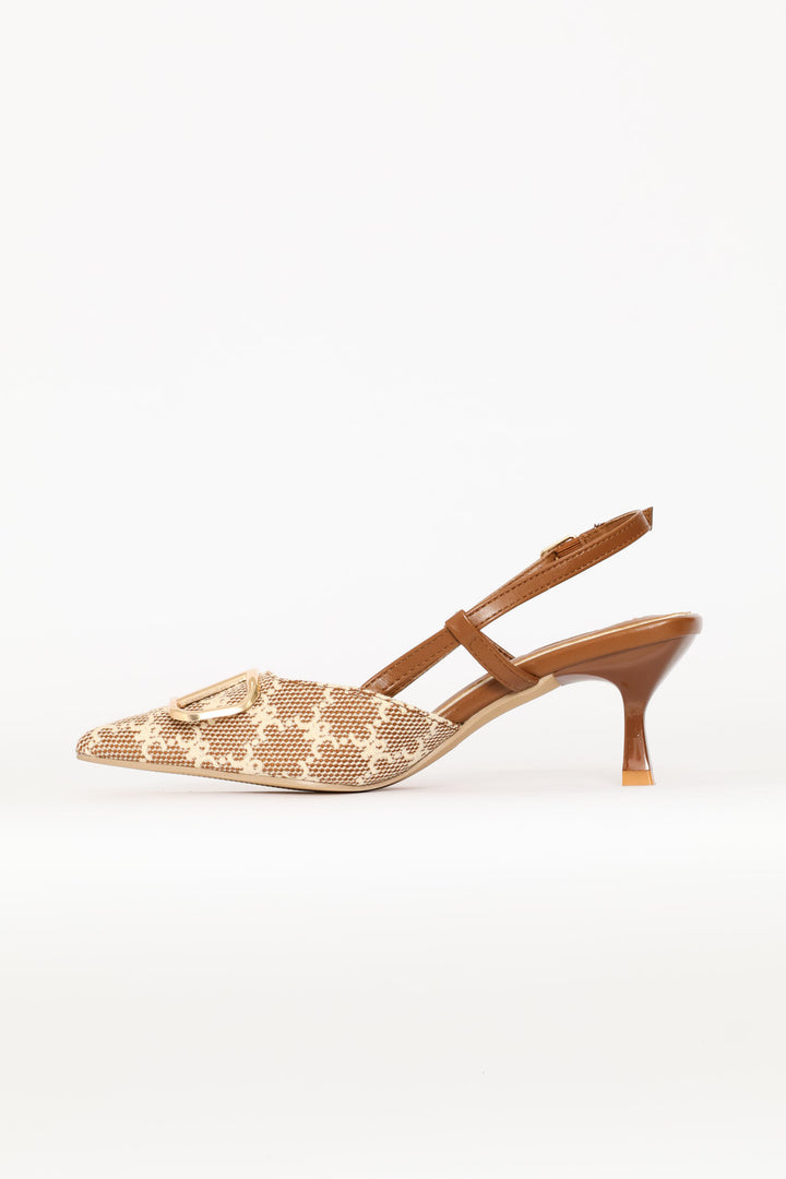 Monogram Print Slingback Kitten Heel - Multi