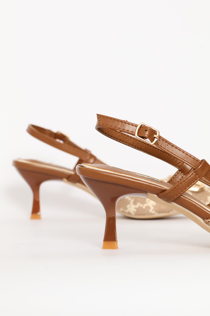 Monogram Print Slingback Kitten Heel - Multi