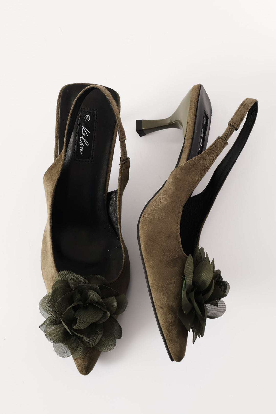 Chiffon Flower Slingback Kitten Heel - Fatigue