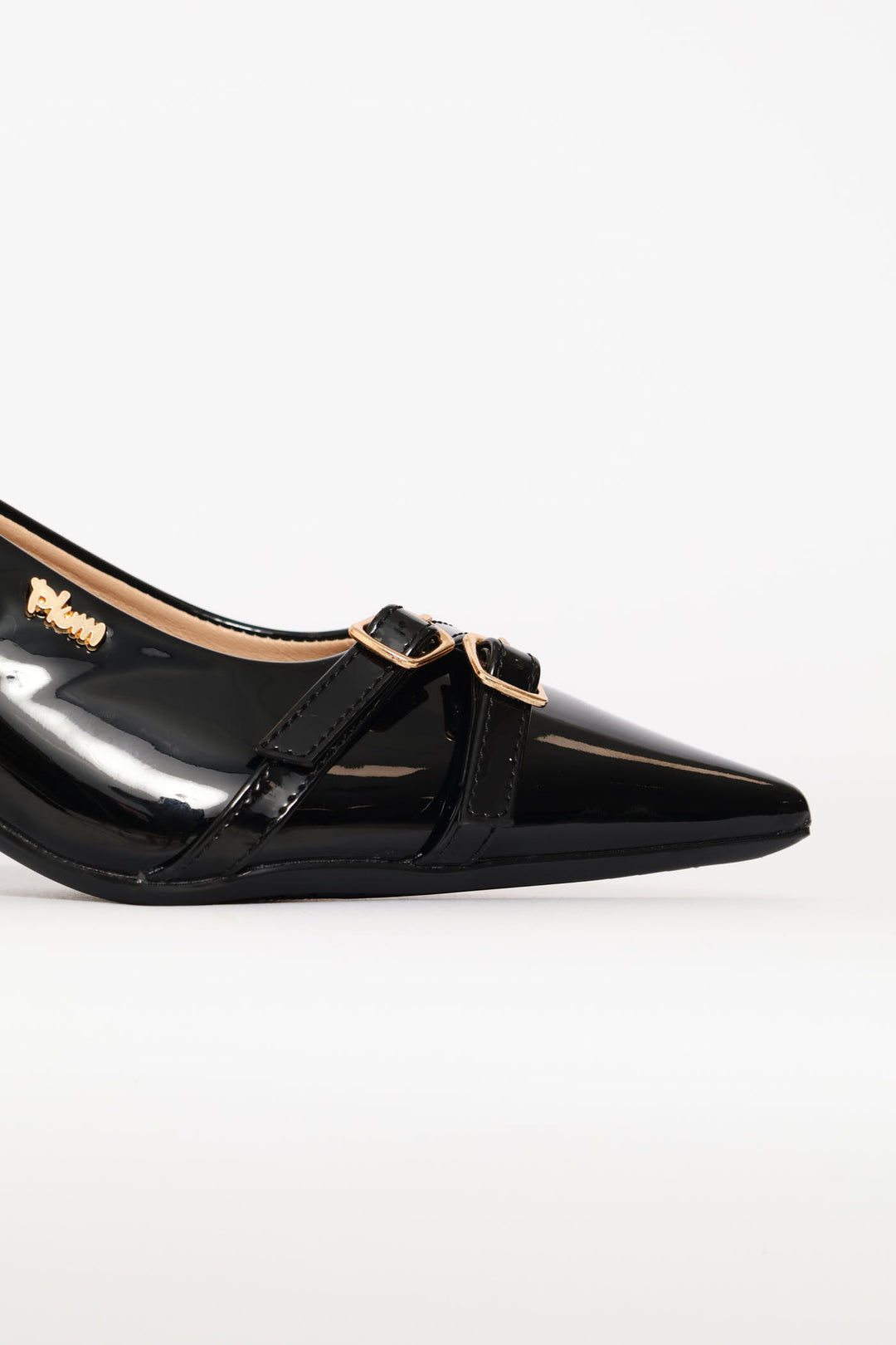 Gold Buckle Ankle Strap Heel - Black