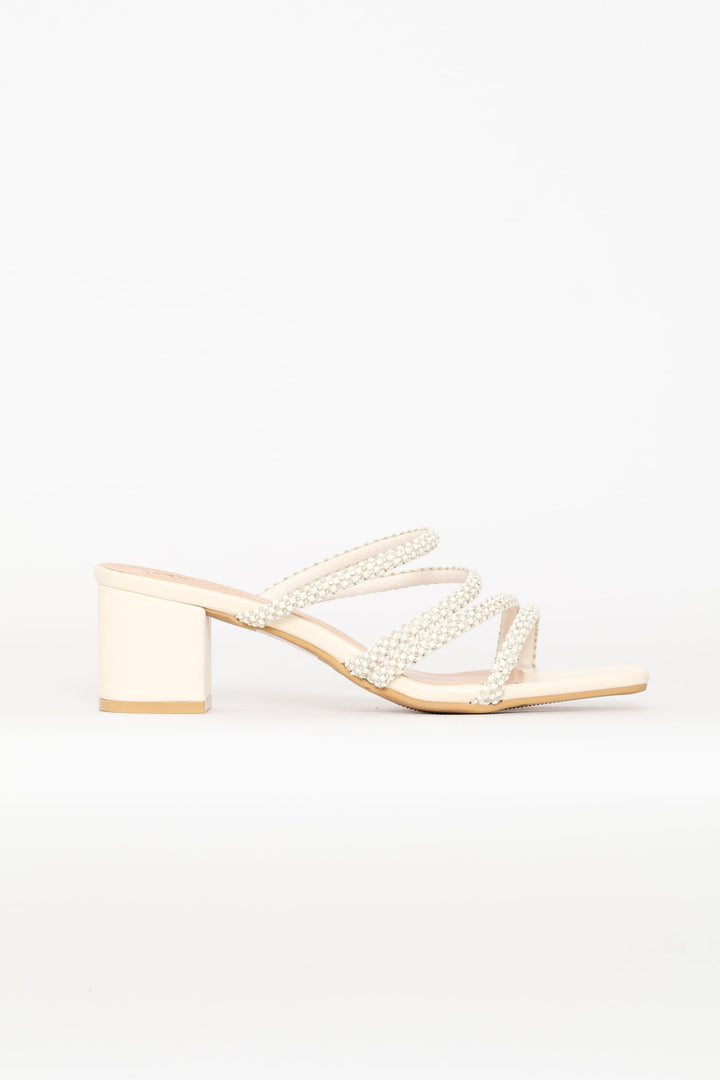 Diamante Strap Block Heel - White
