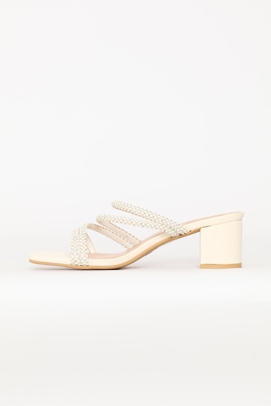 Diamante Strap Block Heel - White