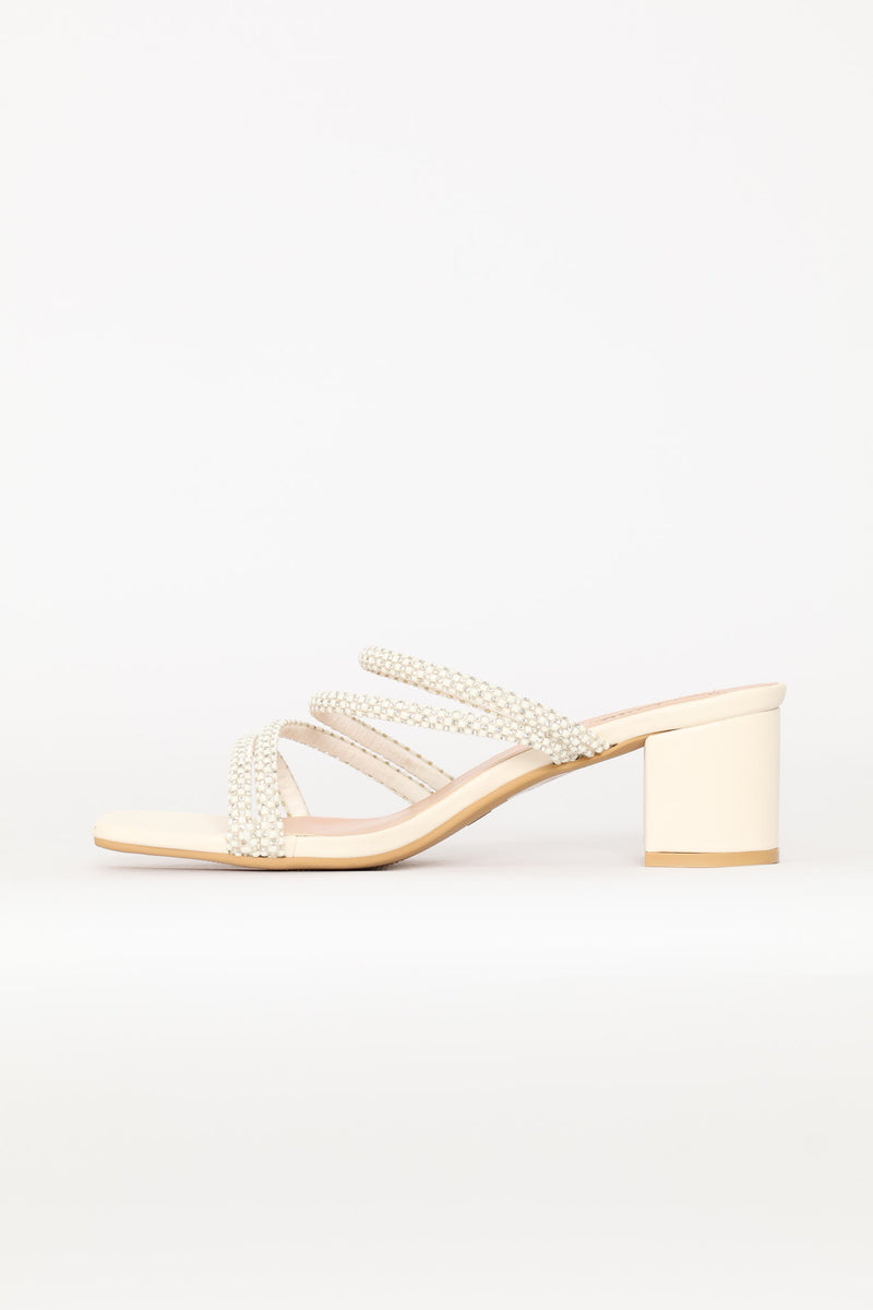 Diamante Strap Block Heel - White