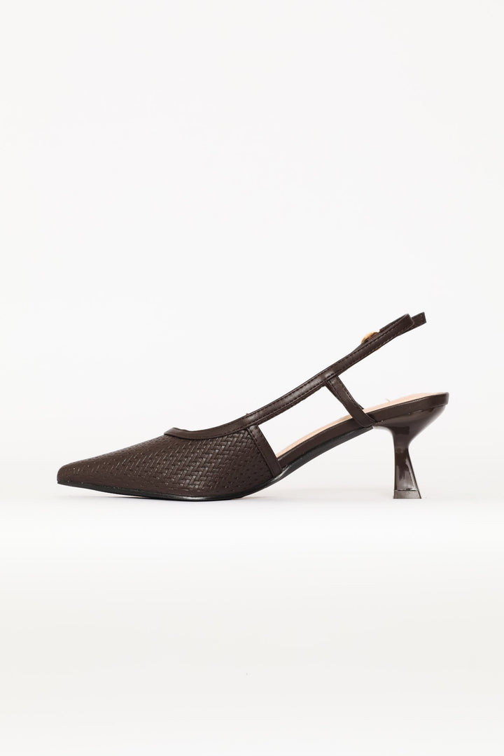 Weave Pointy Slingback Heel - Chocolate
