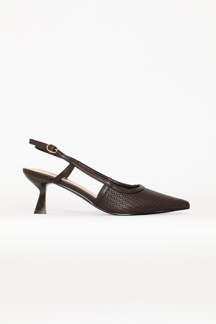 Weave Pointy Slingback Heel - Chocolate
