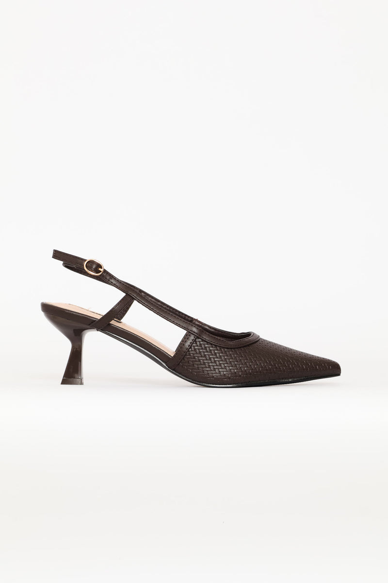 Weave Pointy Slingback Heel - Chocolate