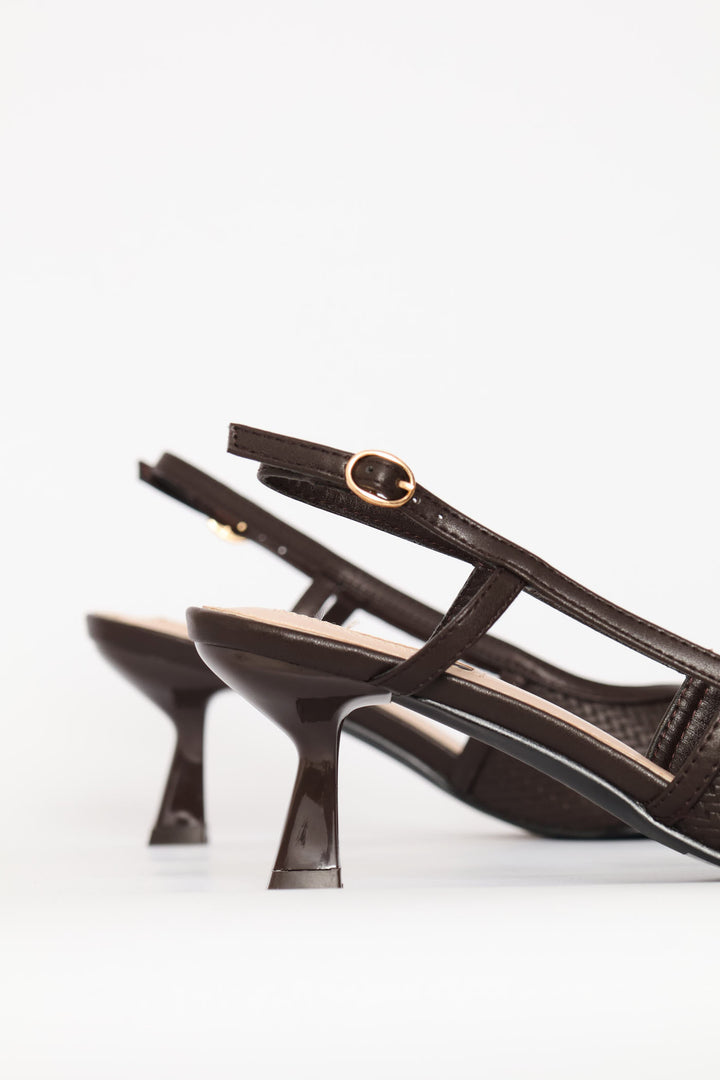 Weave Pointy Slingback Heel - Chocolate