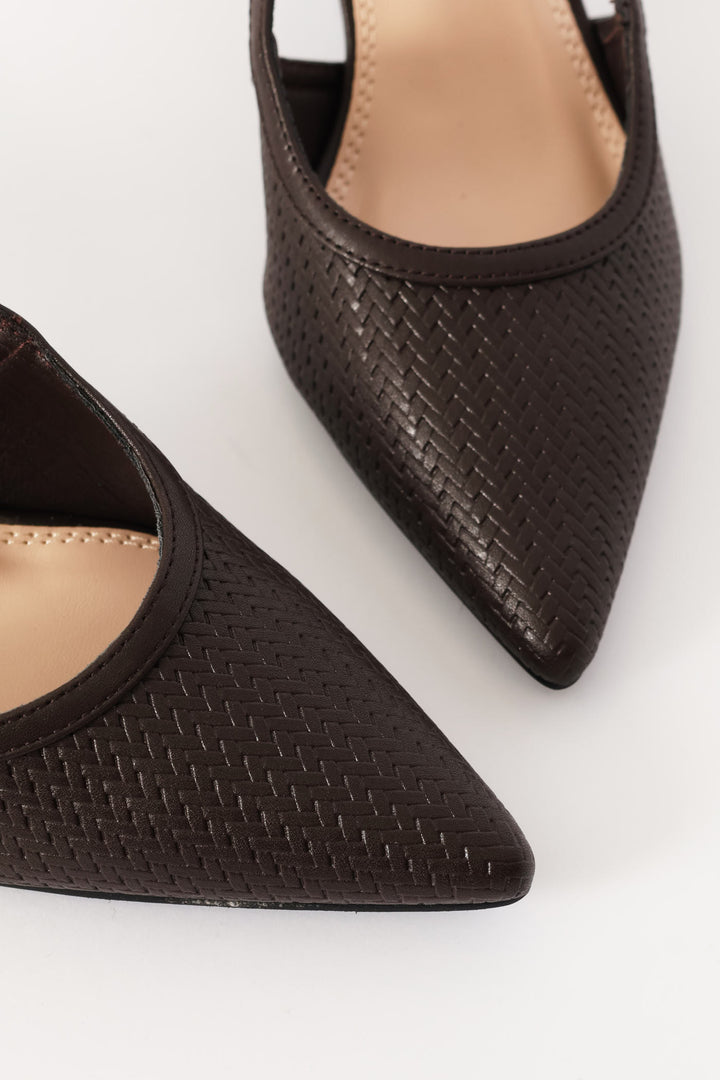 Weave Pointy Slingback Heel - Chocolate