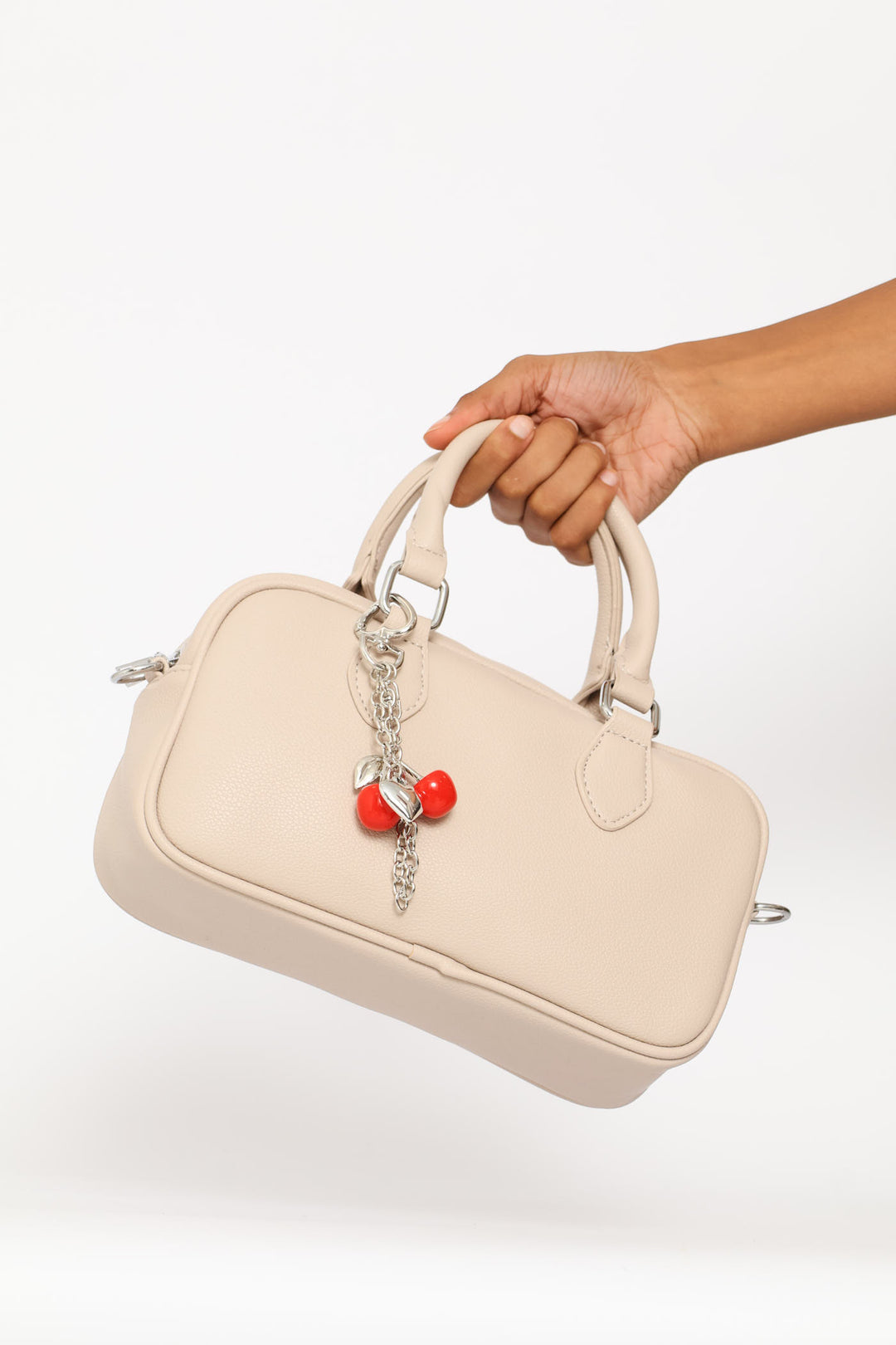 Mini Bowler Crossbody Bag With Charm - Grey/Stone