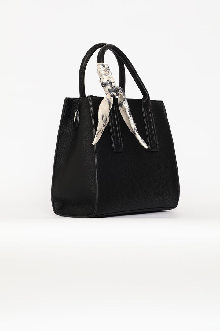 Ribbon Det Top Handle Large Tote - Black
