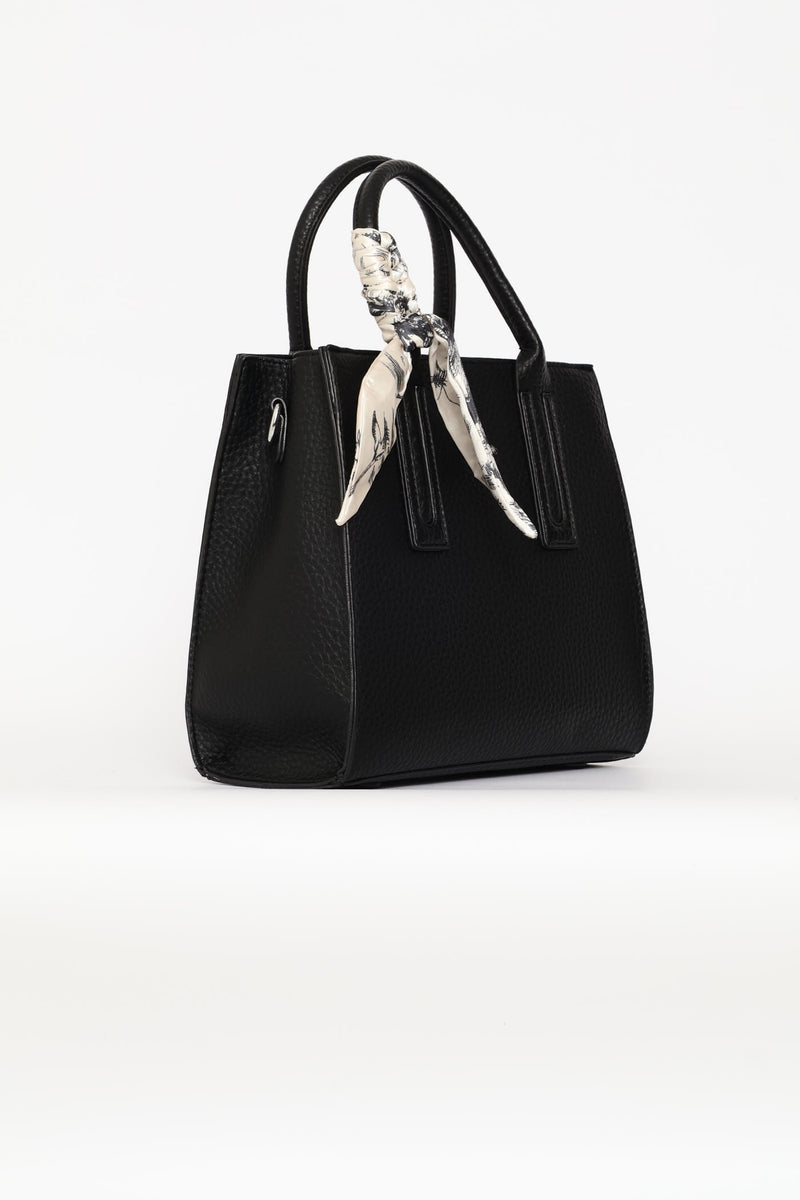Ribbon Det Top Handle Large Tote - Black
