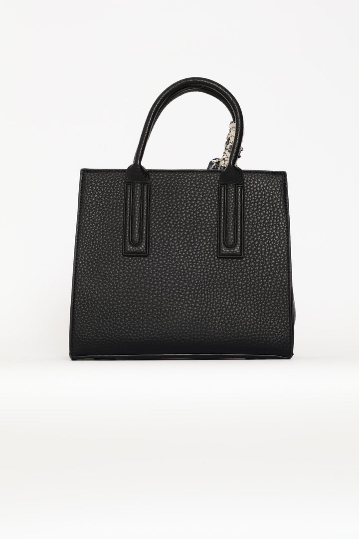 Ribbon Det Top Handle Large Tote - Black