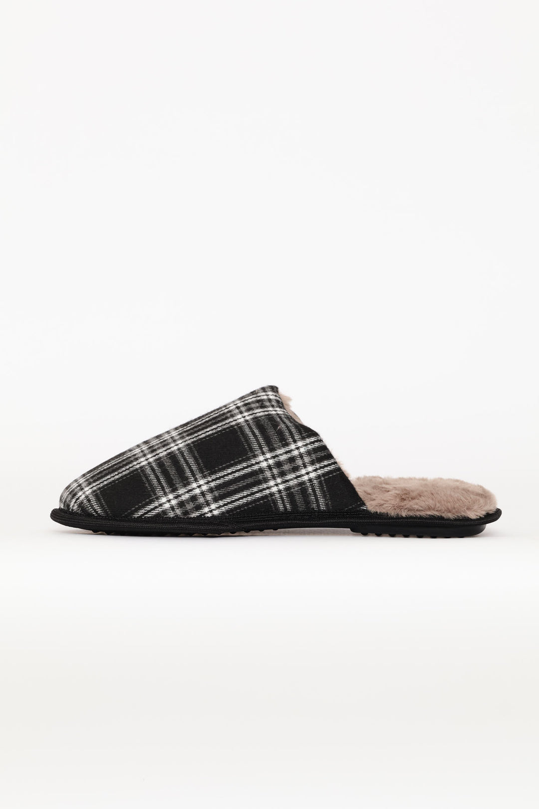 Open Back Check Upper Slipper - Black/Grey