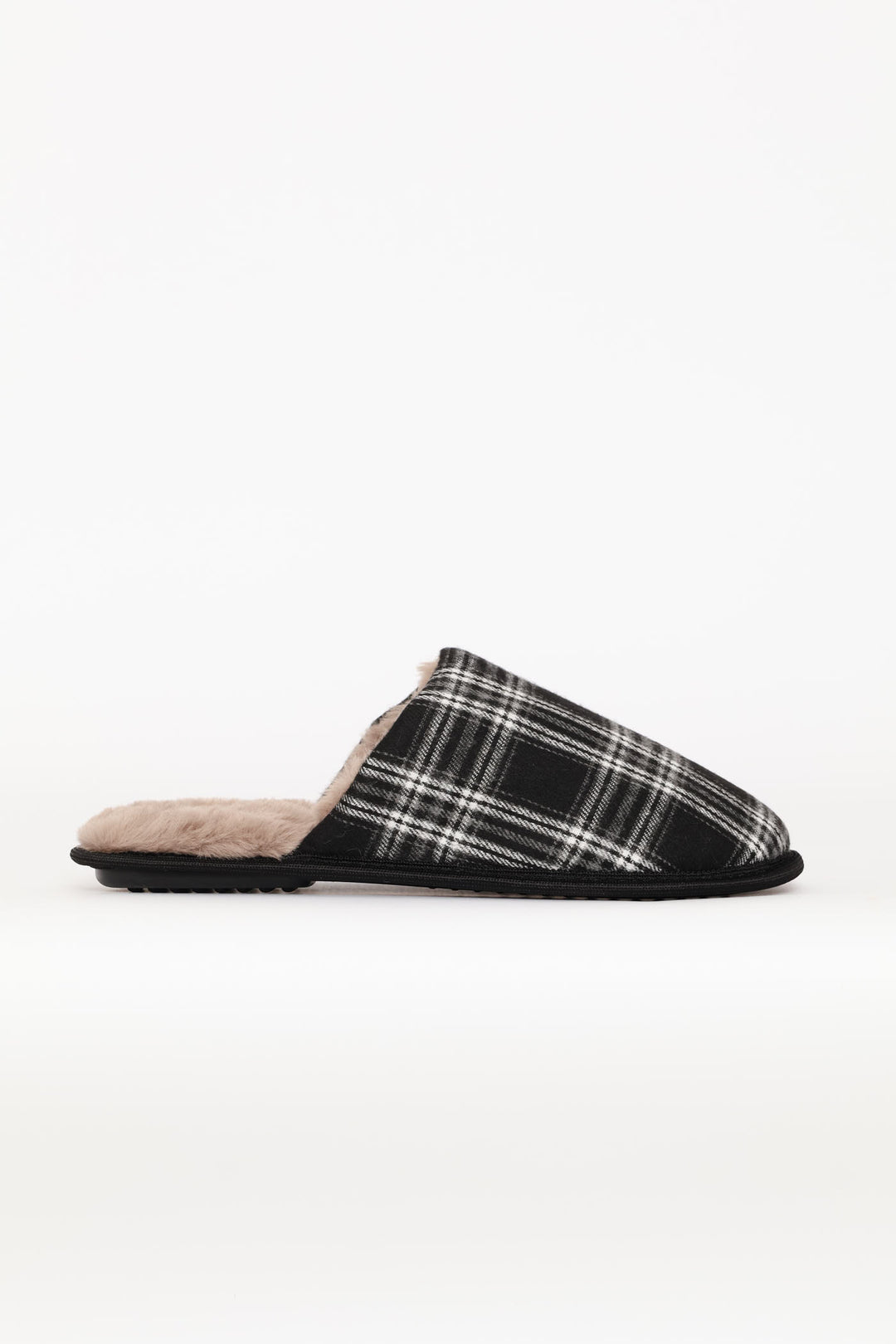 Open Back Check Upper Slipper - Black/Grey