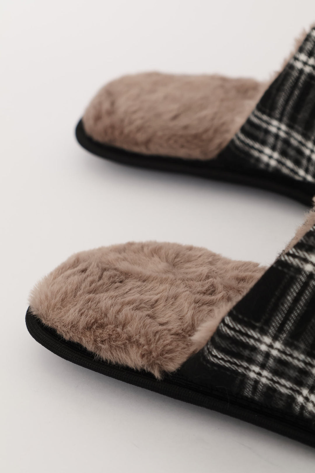 Open Back Check Upper Slipper - Black/Grey