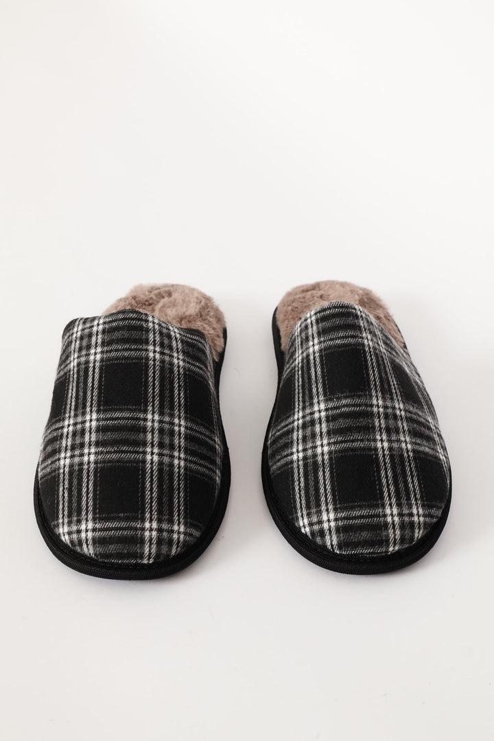 Open Back Check Upper Slipper - Black/Grey