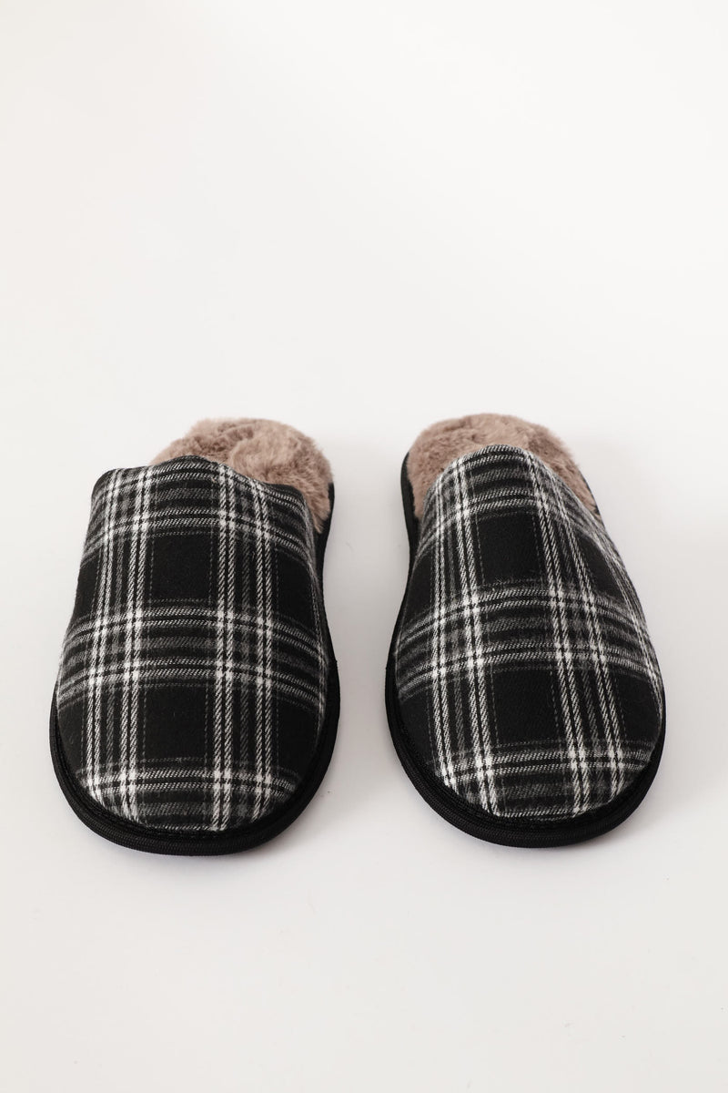 Open Back Check Upper Slipper - Black/Grey