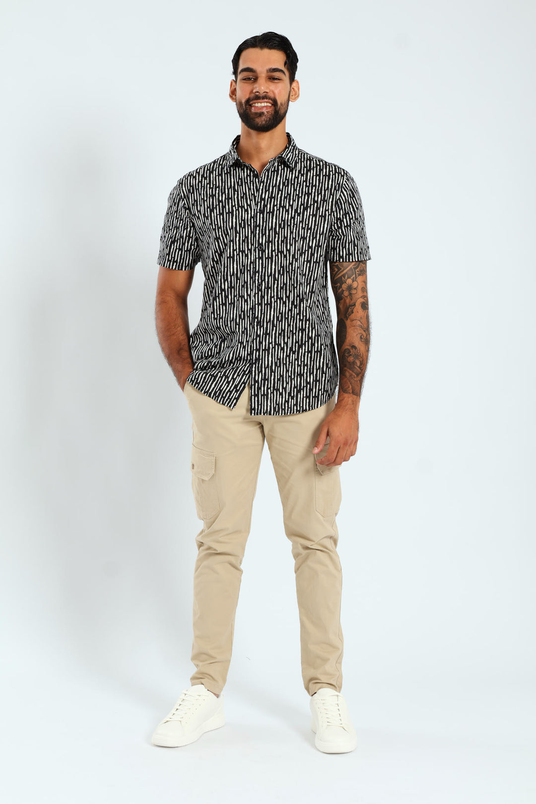 Short Sleeve Bark Print Shirt - Black