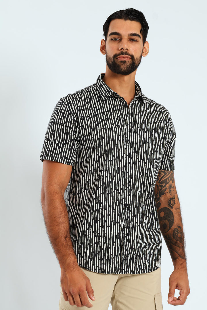 Short Sleeve Bark Print Shirt - Black