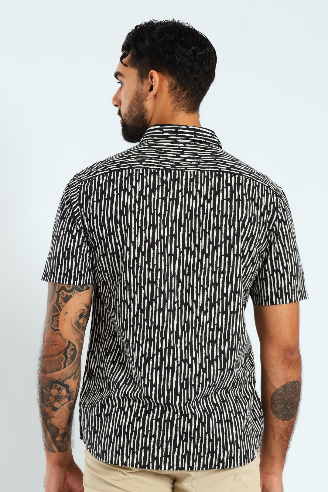 Short Sleeve Bark Print Shirt - Black