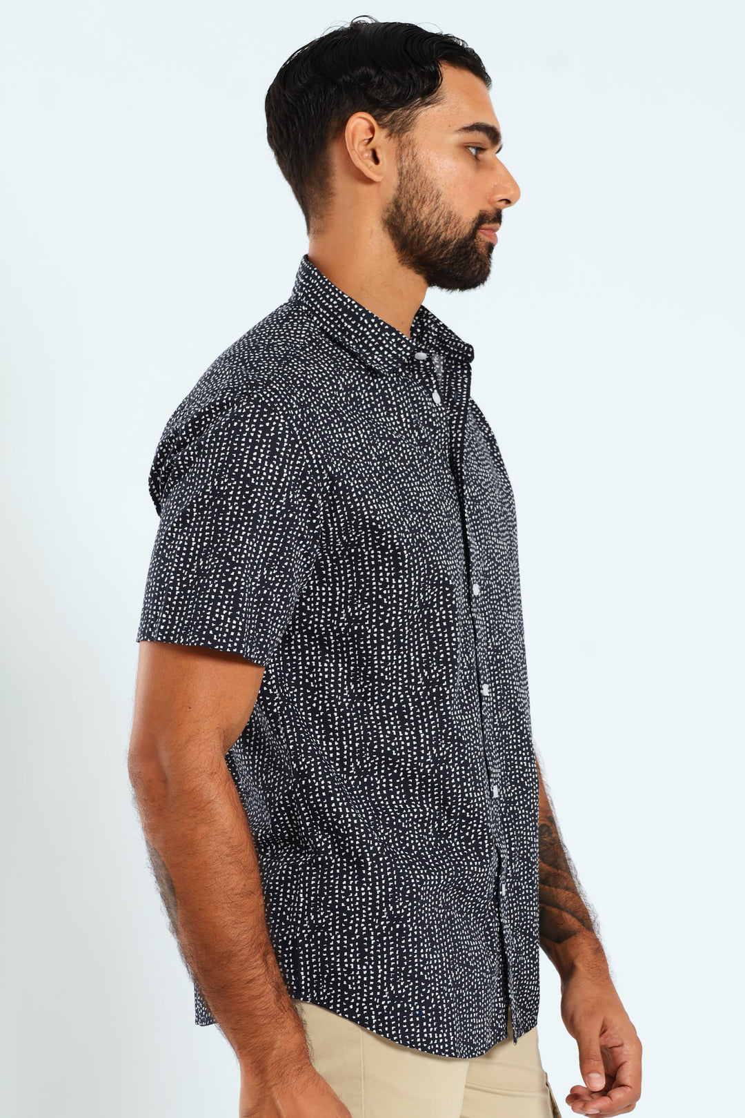 Short Sleeve Block Print Shirt - Navy