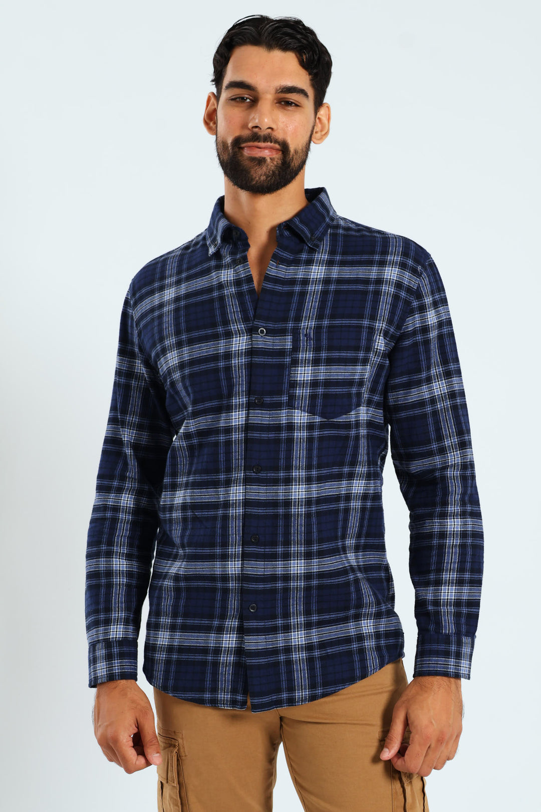 Long Sleeve Plaid Shirt - Navy