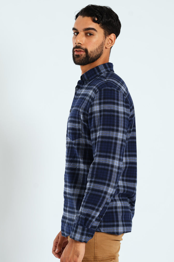 Long Sleeve Plaid Shirt - Navy