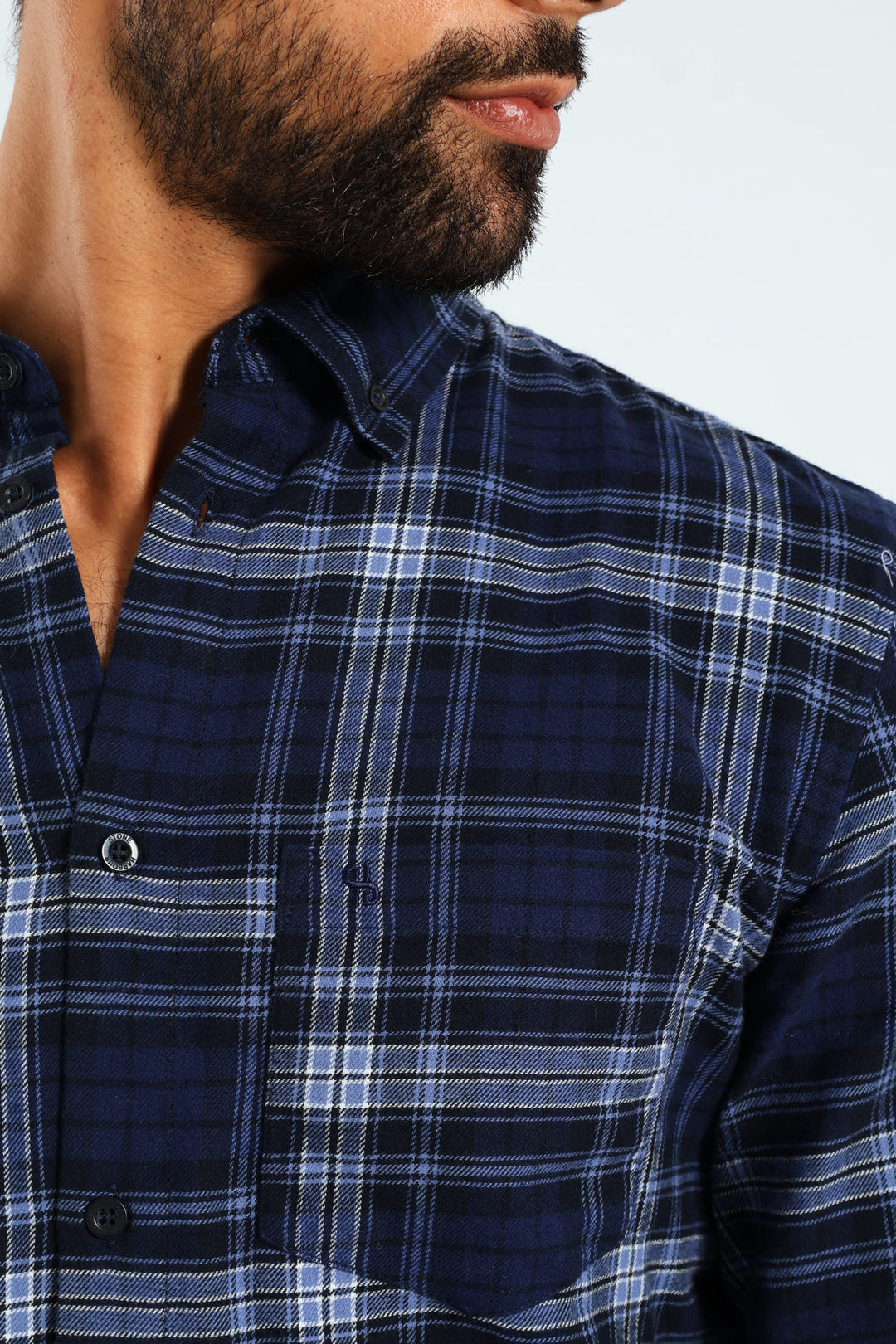 Long Sleeve Plaid Shirt - Navy