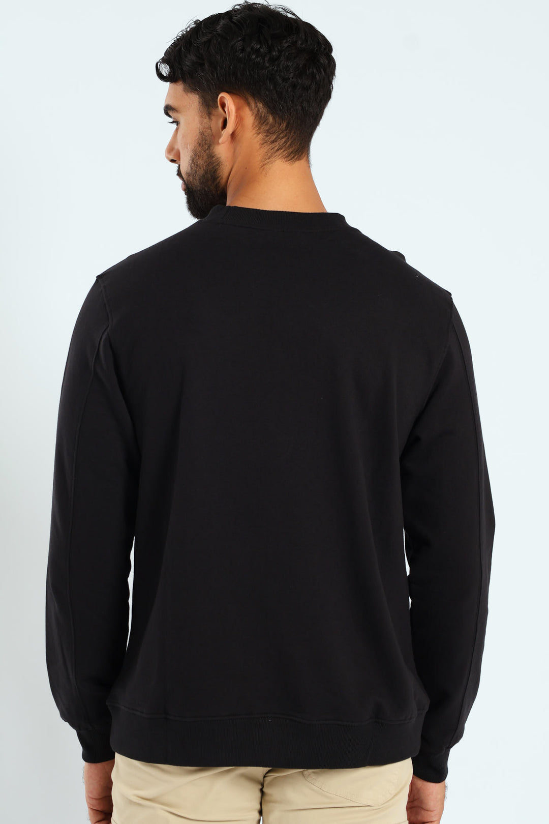 Crew Neck Letter Fleece Sweat Top - Black
