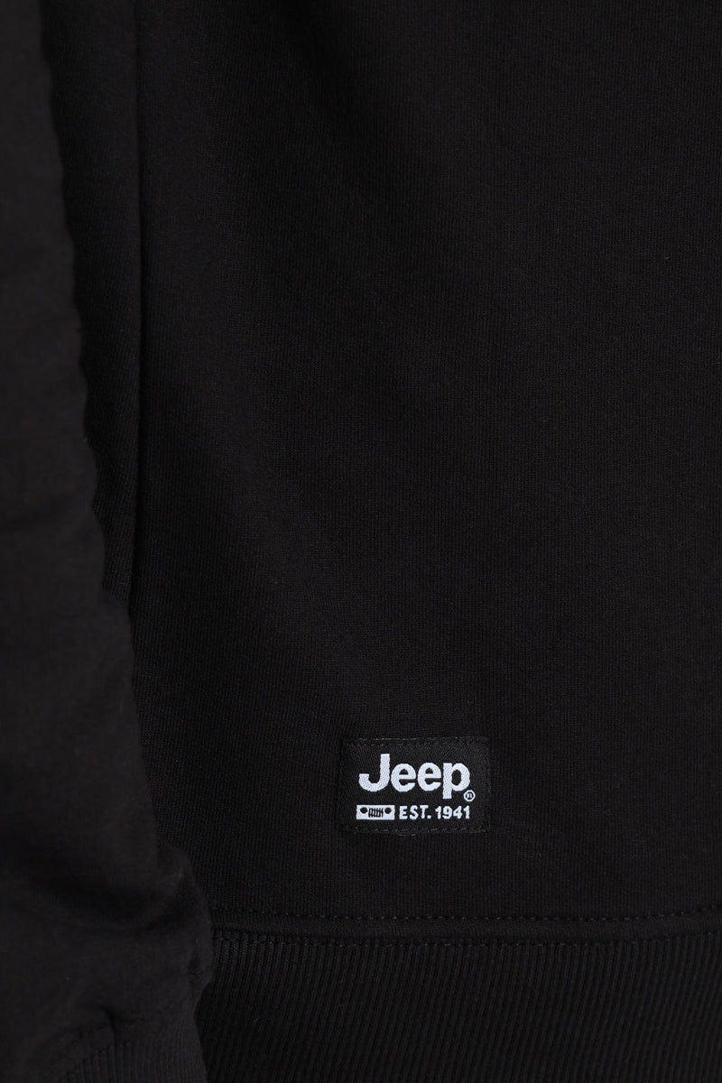 Crew Neck Letter Fleece Sweat Top - Black