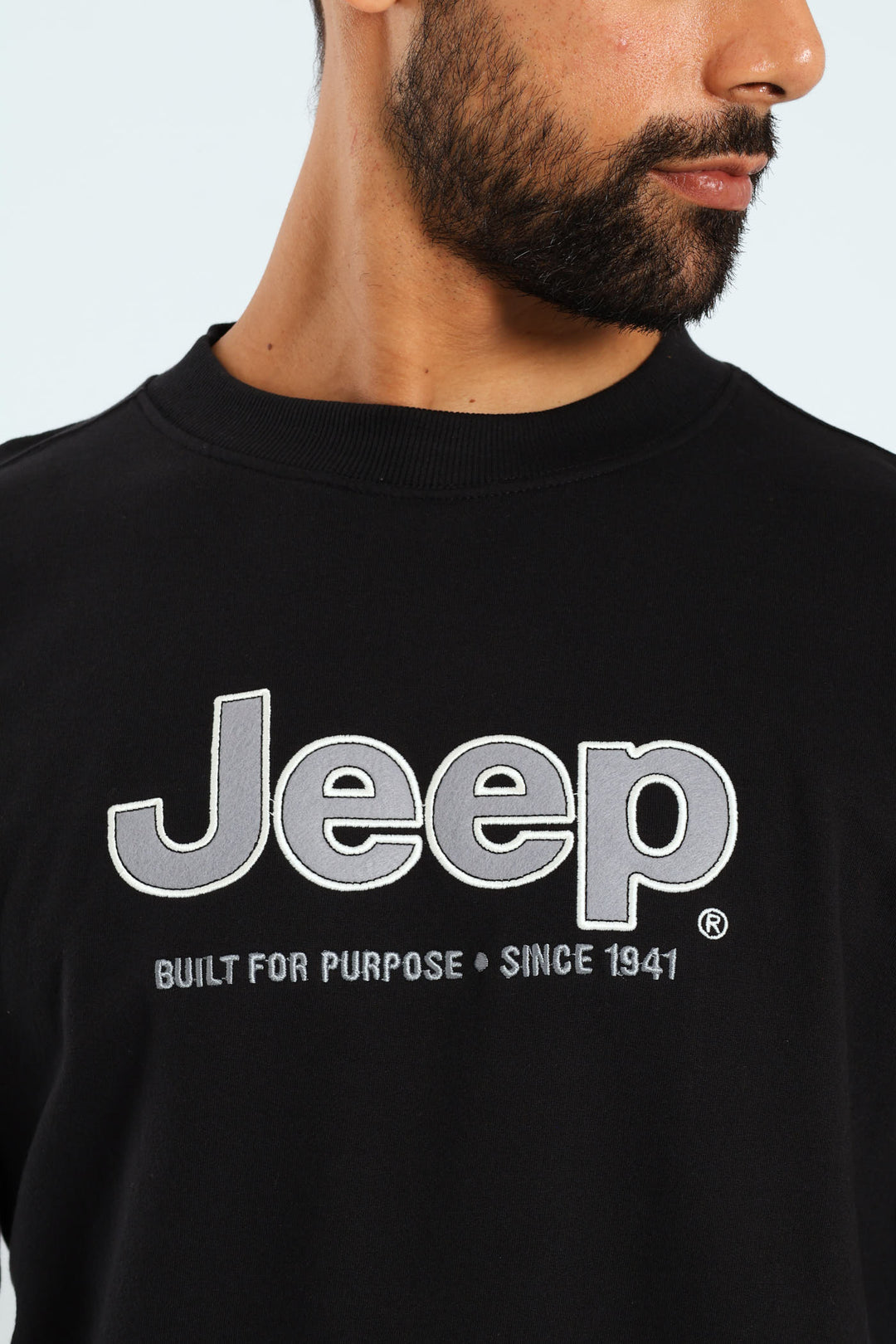 Crew Neck Letter Fleece Sweat Top - Black