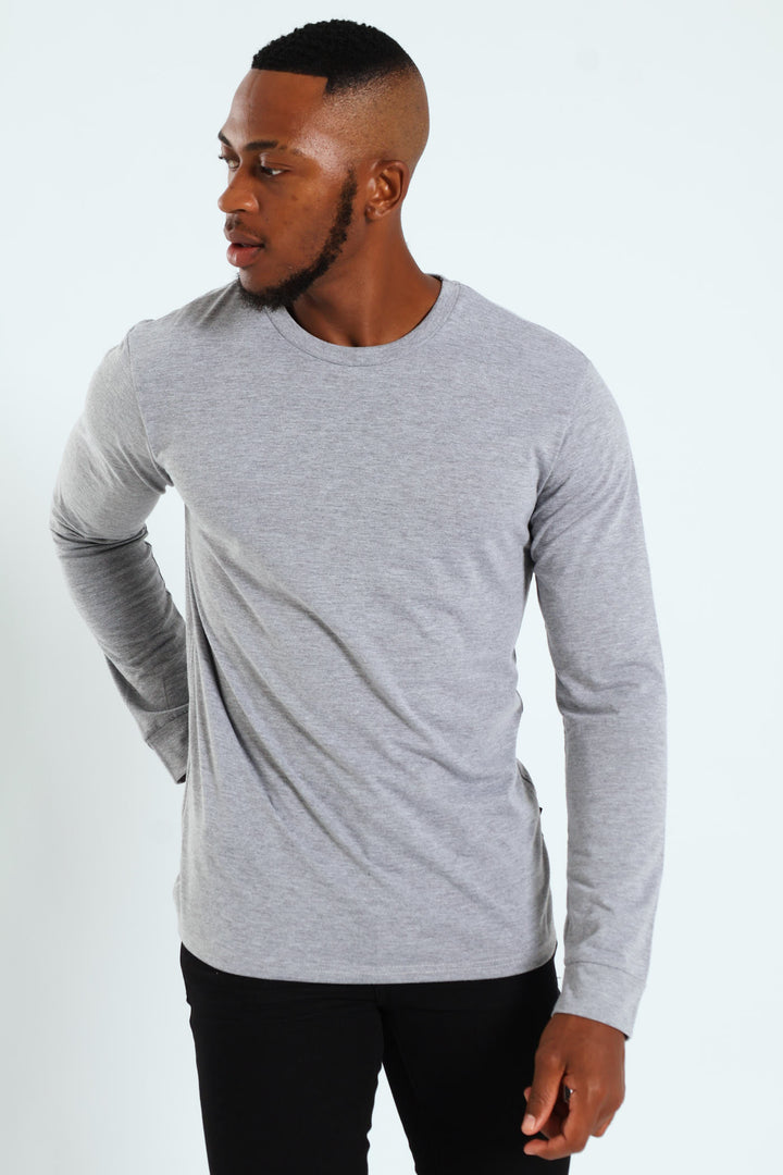 Long Sleeve Basic Crew Cuff Tee - Grey Melange