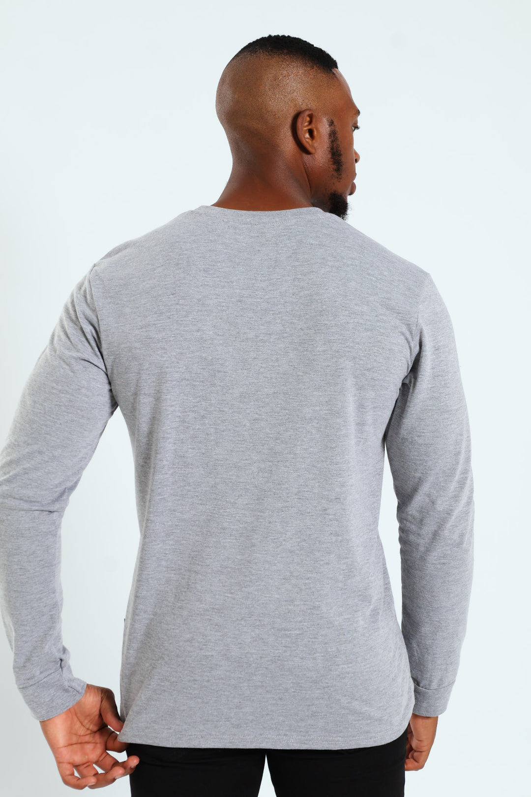 Long Sleeve Basic Crew Cuff Tee - Grey Melange