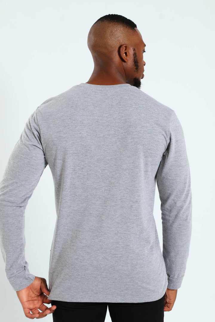 Long Sleeve Basic Crew Cuff Tee - Grey Melange