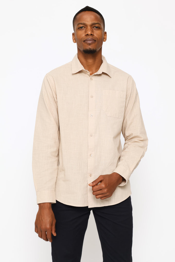 Long Sleeve Linen Shirt - Taupe