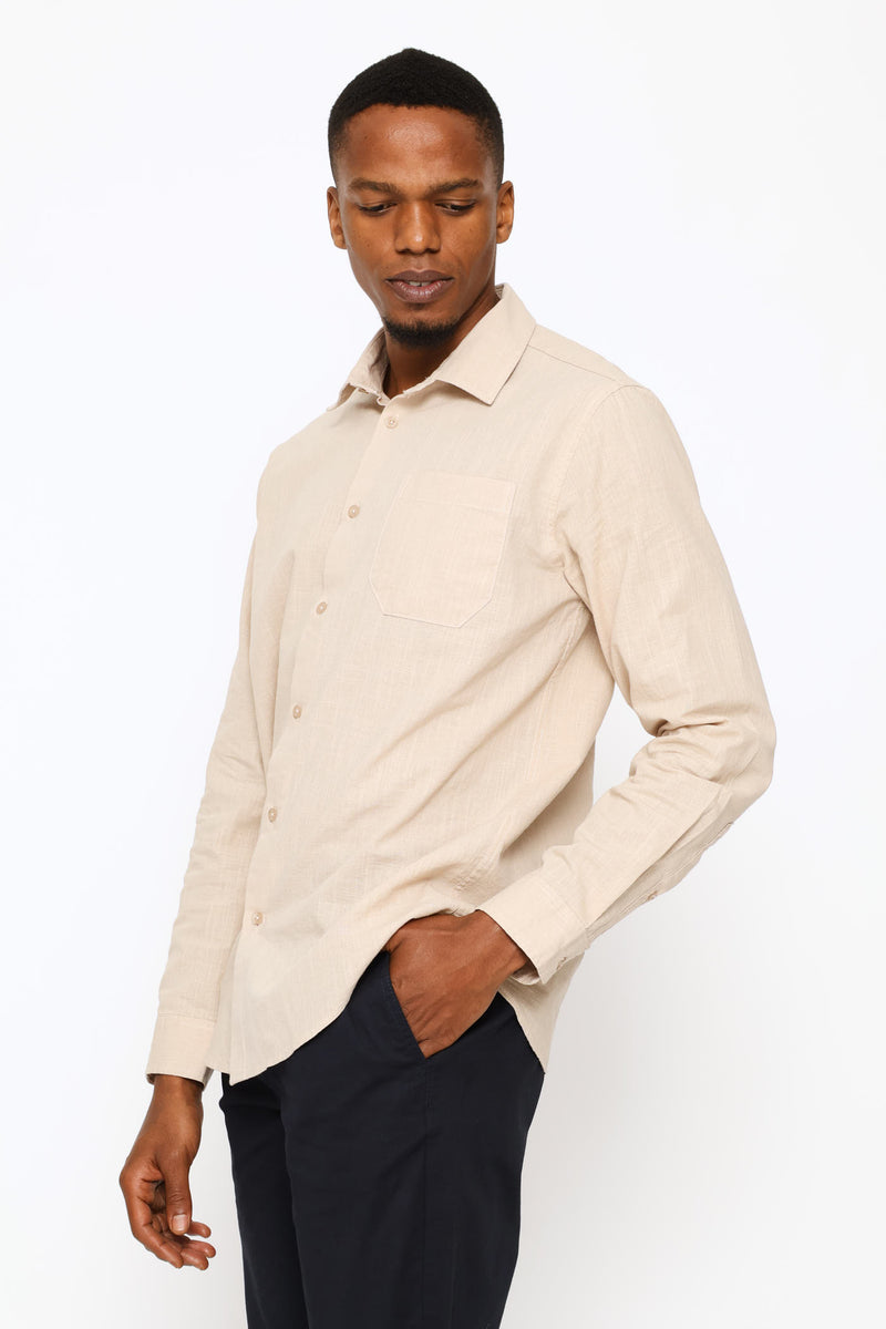 Long Sleeve Linen Shirt - Taupe