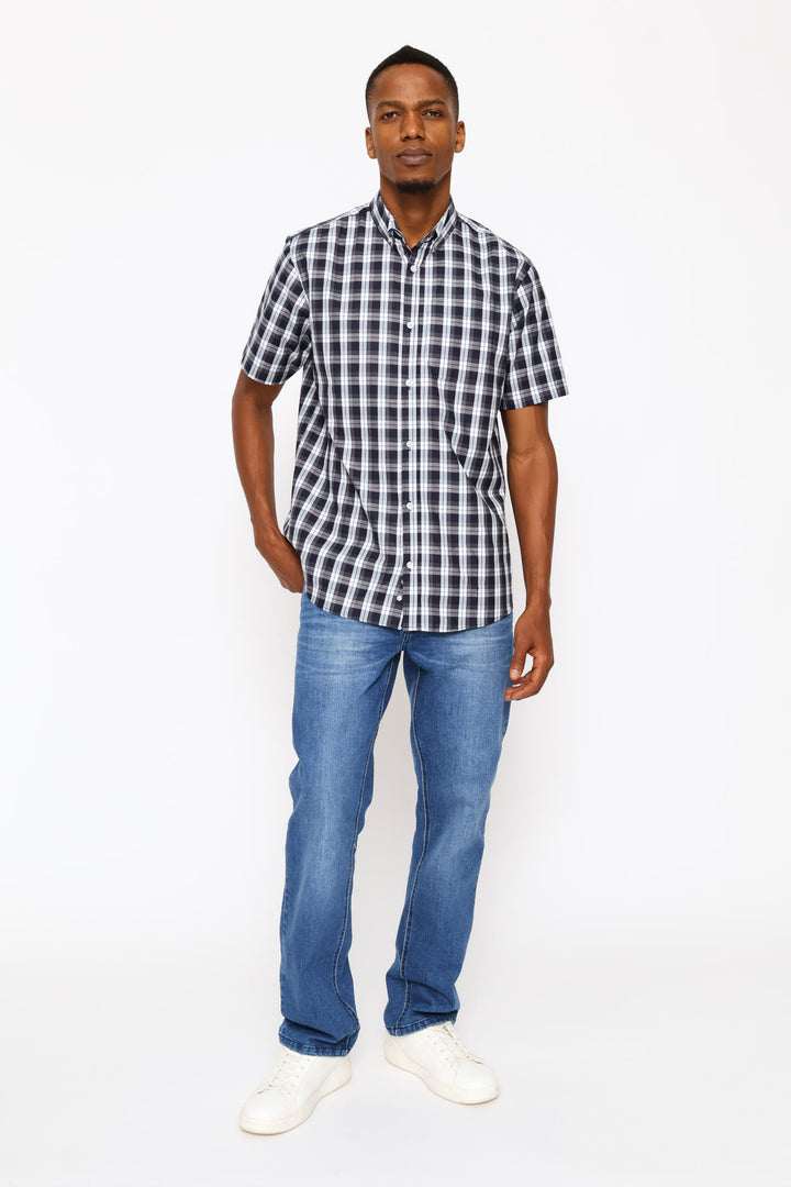 Button Down Check Shirt - Navy/Grey