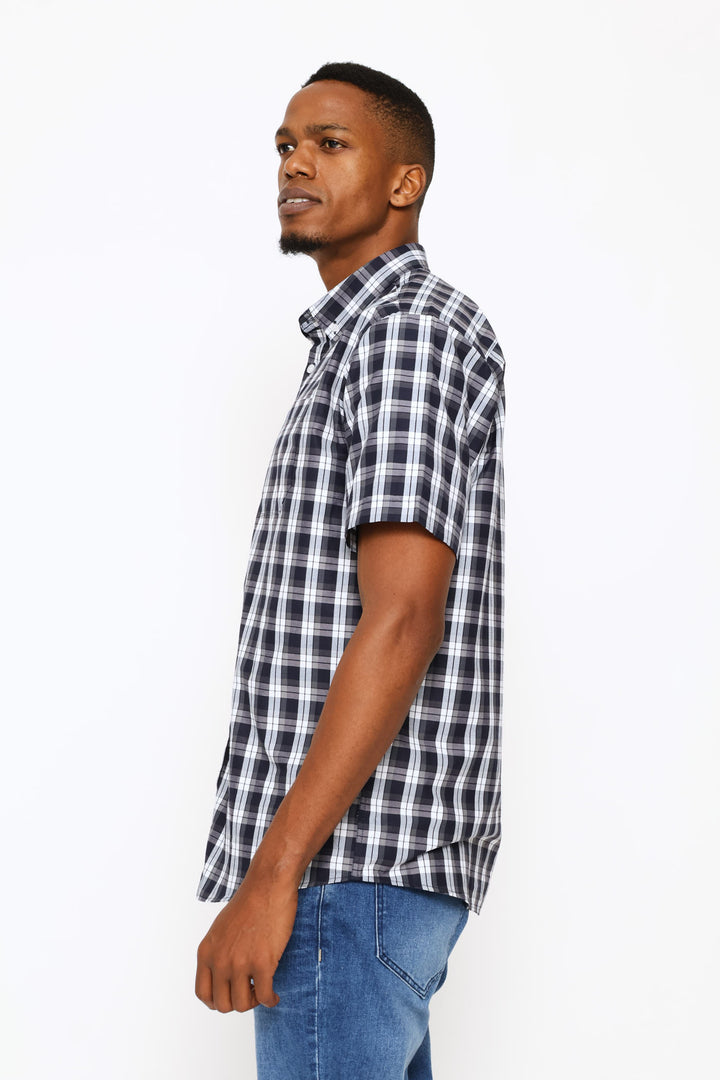 Button Down Check Shirt - Navy/Grey