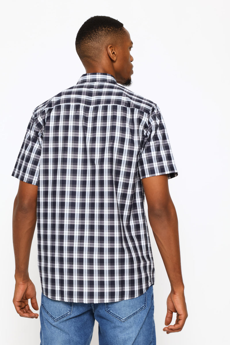 Button Down Check Shirt - Navy/Grey