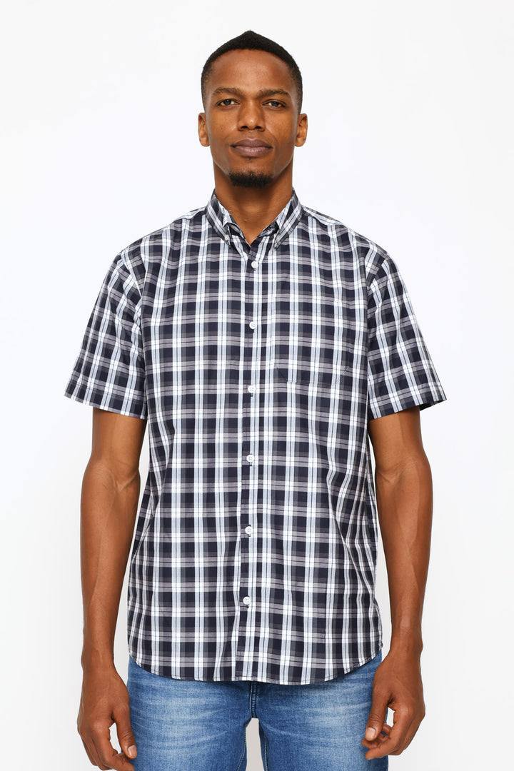 Button Down Check Shirt - Navy/Grey