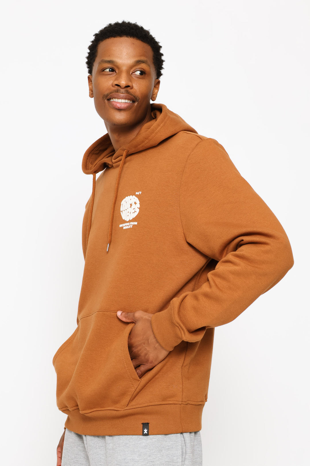 Printed Hoody Fleece Top - Brown