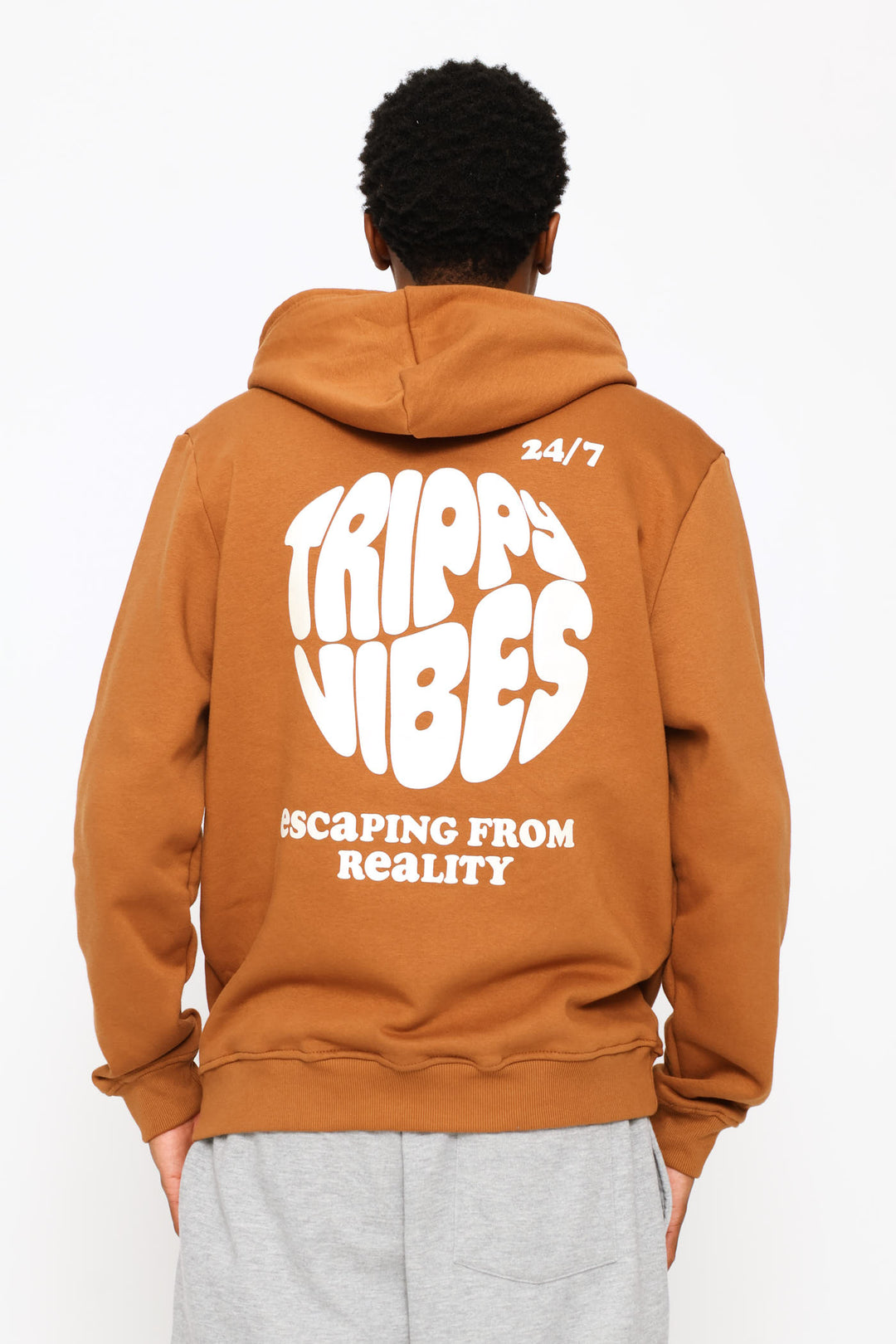 Printed Hoody Fleece Top - Brown