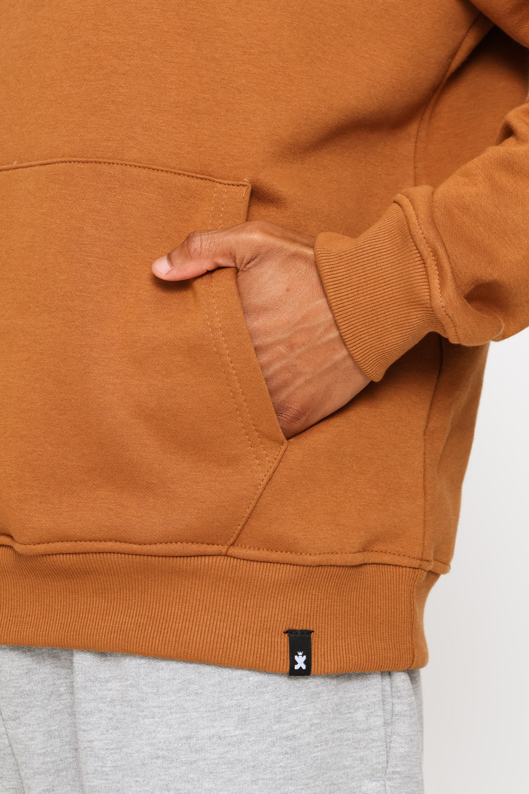 Printed Hoody Fleece Top - Brown