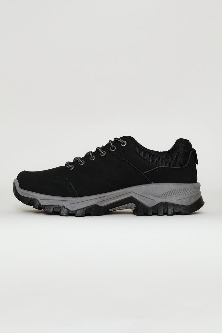 Lace Up Faux Leather Hiker Boot - Black
