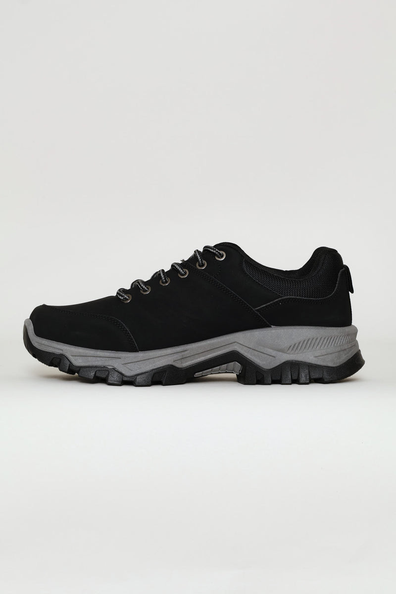 Lace Up Faux Leather Hiker Boot - Black