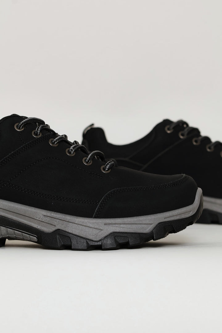 Lace Up Faux Leather Hiker Boot - Black